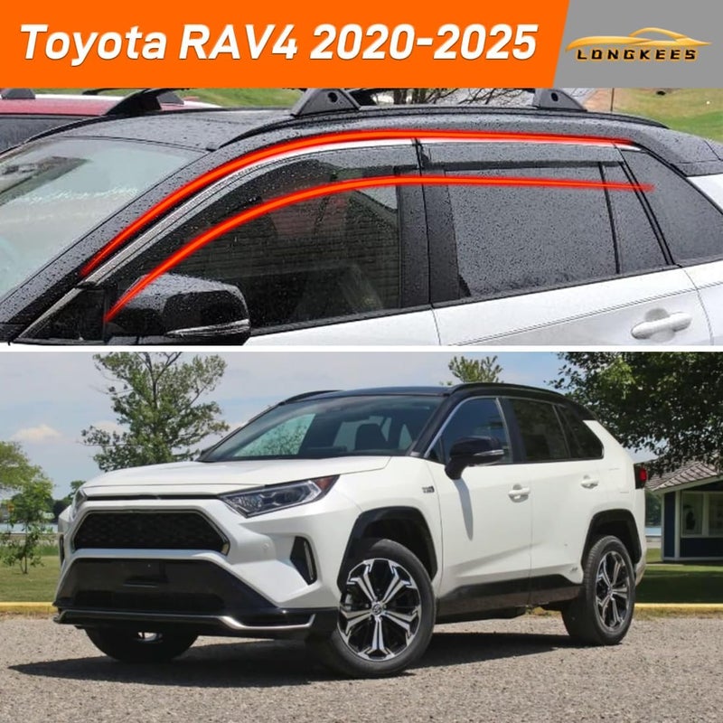 LONGKEES in-Channel Window Visors Rain Guards FIT Toyota RAV4 2020-2025 (2020-2025) – 4-Piece in-Channel Dark-Smoke Polycarbonate Vent Deflectors - Image 2